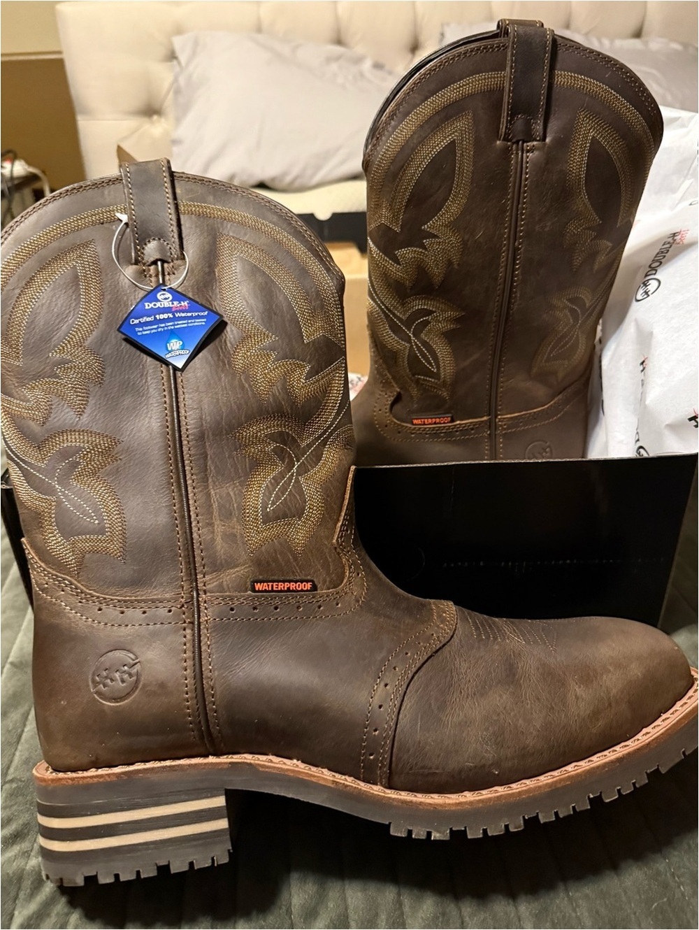 Double H Jeyden Waterproof Western Cowboy Boots with Tan Stitching